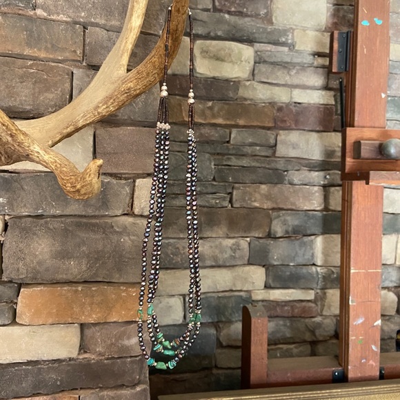 Black Freshwater Pearl/Turquoise Necklace - Picture 9 of 12
